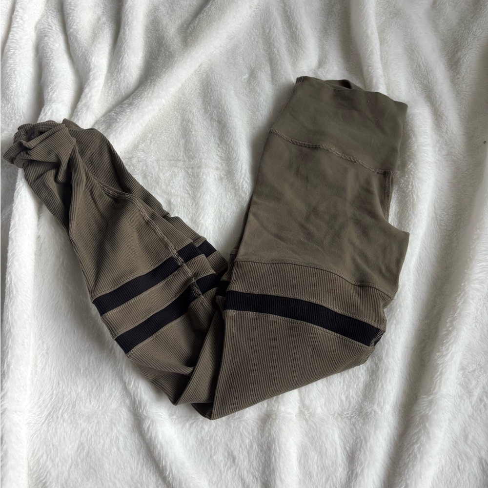 ALO olive and black stripped leggings